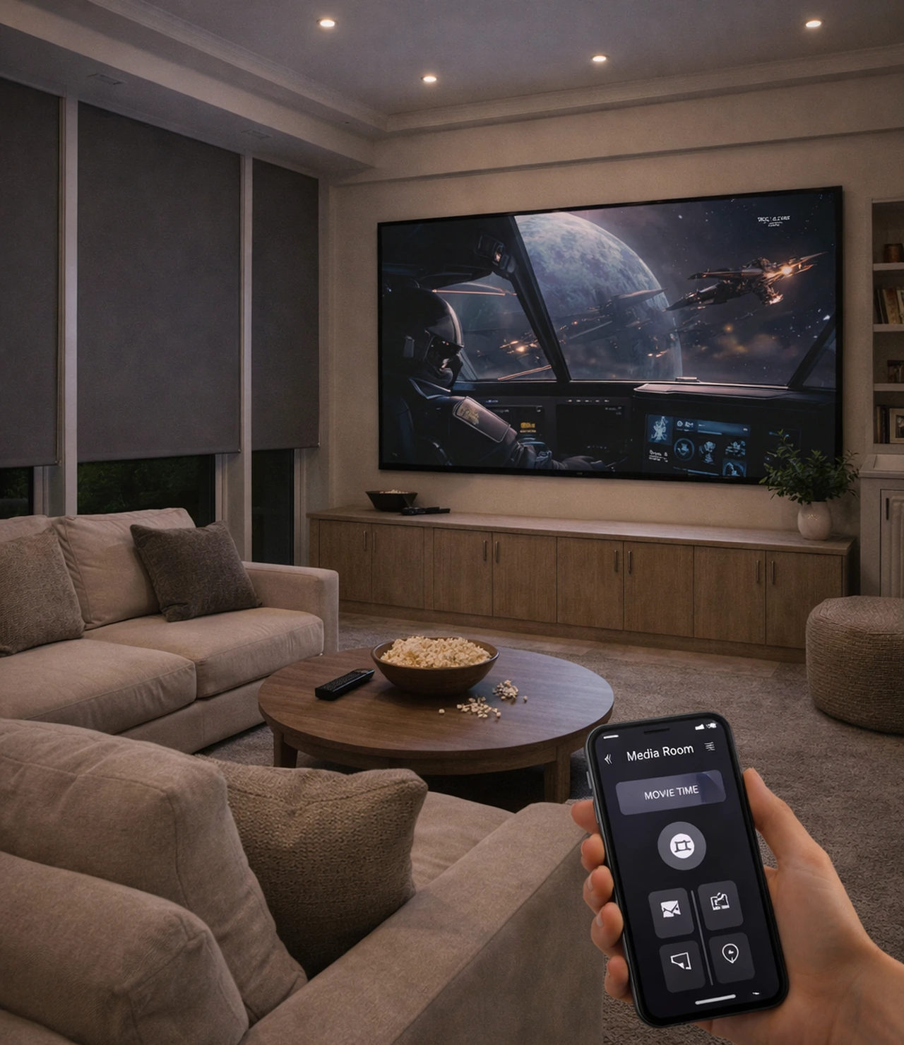 Media Room Motorized Shades Smart Scene Control Media Room Motorized Shades Smart Scene Control